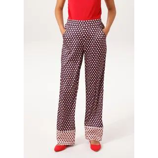 Schlupfhose ANISTON CASUAL, Damen, Gr. 46, N-Gr, bunt (marine, wollweiß, rot, hellblau), Satin, Obermaterial: 100% Polyester, bedruckt, gemustert, figurumspielend lang, Hosen Schlupfhose, mit gekonterten Bordüren am Beinabschluss