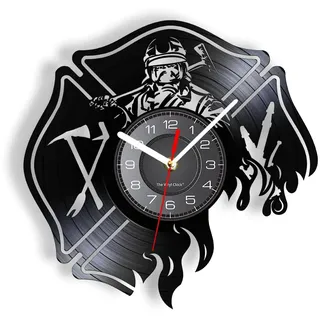 Smotly Vinyl Wanduhr Feuerwehrmann Muster Simulation Uhr Wanddekoration Wanduhr Geschenk!