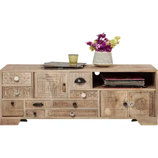 Kare Design TV - Board Puro, Breites, Tiefes Lowboard mit Handgeschnitzten Ornamenten, hellbraune Echtholz Kommode, niedriges Sideboard für Wohnzimmer, (H/b/T) 45 x 125 x 40 cm