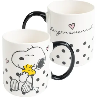 United Labels The Peanuts Snoopy Tasse 320 ml, Weiß Schwarz, Herzensmensch, Kaffeebecher aus Keramik, Kaffeetasse