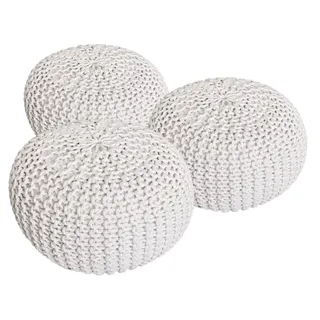 Strickhocker 3er Set Pouf Sitzpouf Sitzpuff weiß Ø 55cm - Grau, Beige, Braun, Grün, Schwarz