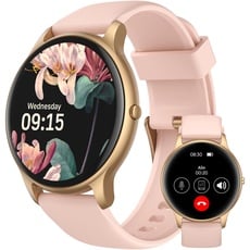 AGPTEK Smartwatch mit Telefonfunktion, Fitness Tracker Damen, 1,32 Zoll runde Armbanduhr mit 100+ Sportmodi, Herzfrequenz, Schrittzähler, Schlafmonitor für iOS & Android Rosa