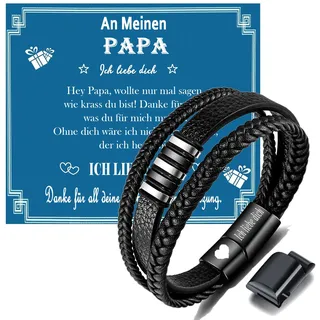 Gkmamrg Vatertagsgeschenk Papa Geschenk Vater - Geschenke für Papa - Gravur “Bester Papa” DAD Leder Armband Geschenk für Papa Vater