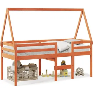 vidaXL Hochbett mit Dach 80 x 200 cm Kiefer massiv braun