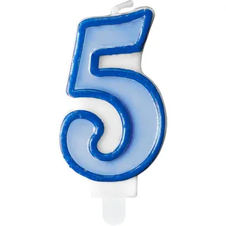 PartyDeco Geburtstagskerze Zahl 5 Zahlenkerze 7cm - Kuchenkerze Tortendeko - Kindergeburtstag Deko Junge 5. Geburtstag - Jahrestag Hochzeitstag - Blau