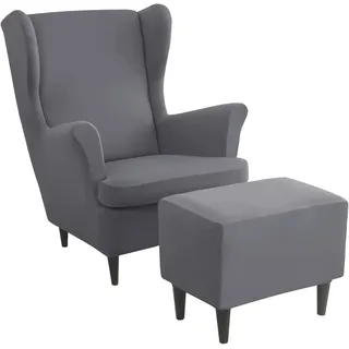 Ohrensessel überzug mit Hocker Bezug, 2 Teilig Sessel-Überwürfe+1 Teilig Ottomane Schonbezug, Beige/Grün/Rosa/Blau Ohrensessel Schonbezüge Sesselhusse Stretch Tiger Stuhlbezug mit Armlehne ( Color : #