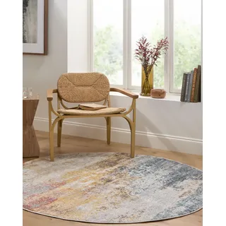 Livabliss Sarasota Wohnzimmer modern – Abstrakt Design in Marmor Optik für Wohnzimmer 160x160 cm, Esszimmer, Schlafzimmer - Marmor e groß, weicher Kurzflor in Blau, Senfgelb, Rost