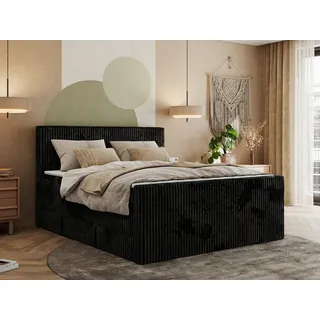 MKS Meble Boxspringbett mit zwei Bettkästen TILIANO KING DUO, Doppelbett aus Cordstoff, 7 Härtezonen Multipocket-Matratzen, Doppelbett mit Staura... - Schwarz