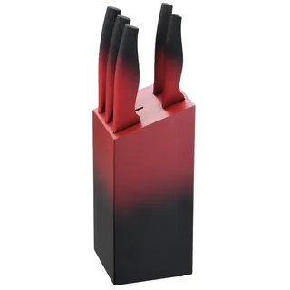 Michelino Messer-Set mit Messerblock aus Holz Kochmesser Brotmesser Fleischmesser Rot Edelstahl 6 tlg. - rot