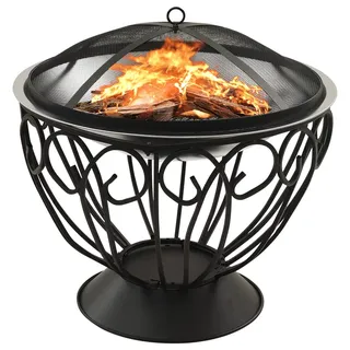 The Living Store 2in1 Feuerschale und Grill mit Schürhaken 59x59x60 cm Edelstahl - Silber