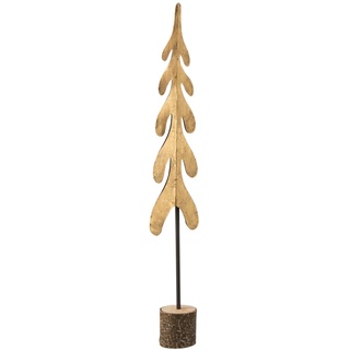 J-LINE - Weihnachtsbaum auf Fuß Metall/Holz Gold/Natur Medium