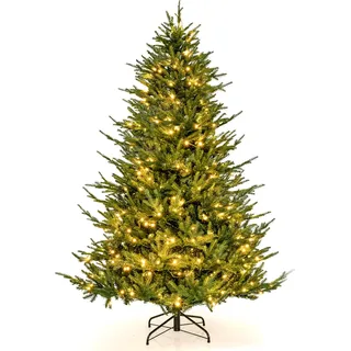 COSTWAY 210cm Künstlicher Weihnachtsbaum, aufklappbarer Christbaum mit 8 Lichtmodi, 380 LED-Lichtern, 1130 Zweigspitzen aus PE&PVC, Tannenbaum grün - Grün
