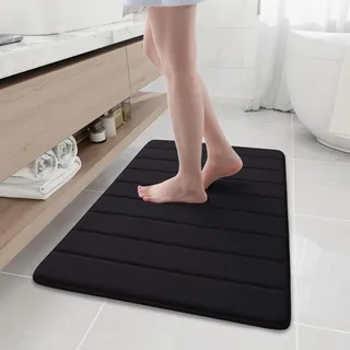 Homaxy Badteppich Memory Foam Badvorleger Badvorleger Saugfähig rutschfest waschbar 60 x 90 cm Schwarz