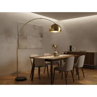 Große Bogenlampe Messing Gold Höhe 200cm inkl. E27 LED für Wohnzimmer & Esstisch - Gold, Schwarz