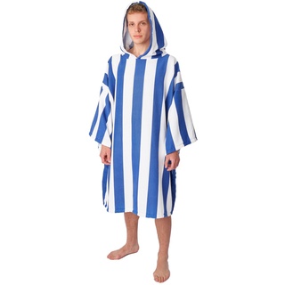 Dreamscene Badeponcho Erwachsene Gestreiftes, mit Kapuze, übergroß, saugfähig, Mikrofaser, schnell trocknend, Surf Poncho Damen Einheitsgröße Marineblau