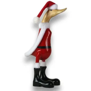ART-CRAFT Holz Ente Lauf Ente Gartendeko Figur aus Bambus Wurzel und Teak Holz Santa Claus handbemalt 25cm hoch