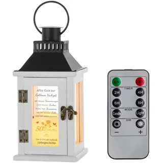 Staymoment 50 Goldene Hochzeit Geschenke: weiß Laterne Deko Hochzeitstag Geschenke für Frauen Männer Eltern Windlicht Holz mit LED Kerzen Deko Wohnzimmer