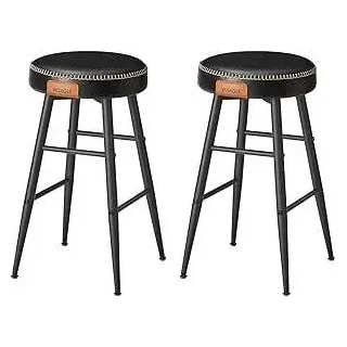 VASAGLE Collection EKHO Barhocker, 2er Set, Küchenstuhl, hohe Sitzfläche, aus Polyurethanmit Nähten, Sitzhöhe 63 cm, für Küche, Hausbar, einfache Montage