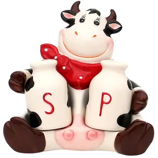 Dekohelden24 3er Set Keramik Kuh mit Salz- und Pfefferstreuer, ca. 14,5 x 10 x 13,5 cm.