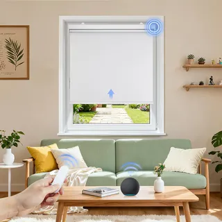Grandekor Elektrische Rollos Innen, Verdunklungsrollo ohne Bohren mit Fernbedienung & Leiser Motor Weiß 45x150cm,Smart Rollo für Fenster Innen mit Metal Klemmträger,Thermorollo Sonnen-& Sichtschutz