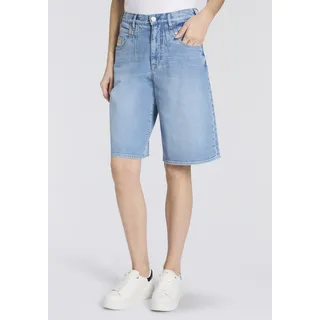 Jeansbermudas HERRLICHER "Brooke Bermuda Denim", Damen, Gr. 28, N-Gr, blau (sky worn), Denim/Jeans, Obermaterial: 99% Baumwolle, 1% Elasthan, loose fit knielang, Jeans Jeansbermudas, mit weitem Bein