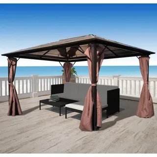 The Living Store Pavillon mit Vorhängen Braun Aluminium 400 x 300 cm - Braun