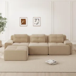 Cloud Modulsofa L-Form, 3-Sitzer, Cord, Ottoman, montagefrei, tiefe Sitzfläche (Beige)