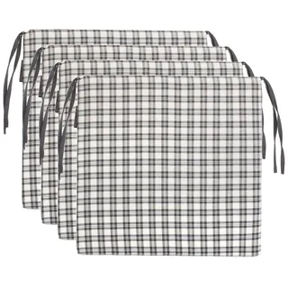 Brandsseller Sitzkissen Kariert Stuhlkissen Sitzauflage Stuhlauflage mit 4 Kordelbändern für sicheren Halt (4er-Vorteilspaket, Grau)