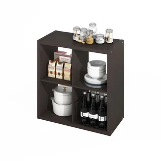 Furinno HERMITE Kücheninsel, 4-Würfel-Kaffeebar, Küchenaufbewahrung, Küchenregal, für Vorratskammer-Organizer und Aufbewahrung, Küchenorganisation, Dunkle Eiche