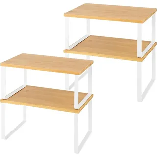 Gewürzregal und Aufbewahrungsregal - Stapelbarer Tisch-Organizer - 2er-Set - Holz - Vielseitig - Für Küche, Büro und Schrank