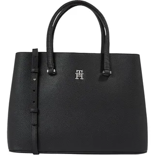 Tommy Hilfiger Damen Tasche Emblem Satchel mit Innentaschen, Schwarz (Black), Onesize