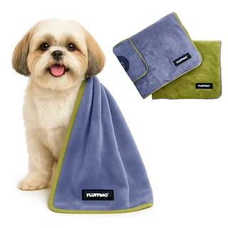 FLUFFINO Hundehandtuch 2er Set - 90x50cm - extrem saugfähig und weich | Waschbar bei 60°C, schnell trocknendes Mikrofaser-Handtuch für kleine & mittlelgroße Hunde