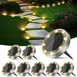 Peasur 8 Stück Solar Bodenleuchten Aussen, 8 LED Solarlampen für Außen Garten Wetterfest, Warmweiß Solarleuchten Gartenbeleuchtung für Rasen Beet Weg Gehweg Blumentopf Boden Draußen