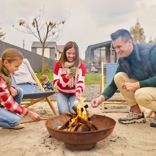 HEAT Feuerschale 80 cm - Feuerschalen für den Garten - Feuerstelle Outdoor & Feuertonne - Feuerschale mit opt. Grillrost aus hochwertigem Stahl - Feuerkorb für den Garten - 80x80x16 cm