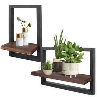 ASelected Set mit 2 Regalen Wand Deko Wandregal Paulownia-Holz Regale für Wände Quadratische Bücherregal Wand für Bad Wohnzimmer Küche Café Hotel Schlafzimmer und mehr