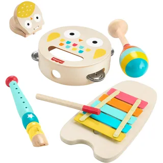 Fisher-Price Musik-Geschenkset für Kleinkinder mit Tierspielzeug-Instrumenten, 6 Holzteile für Kinder ab 2 Jahren, HXT90