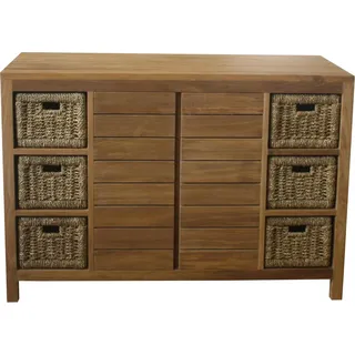 Teako Design Waschtisch Skara Massiv Teakholz mit Rattan 120x55x82 cm