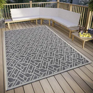 Hanse Home Eru In- & Outdoor Teppich Wetterfest – Modernes Zickzack Muster, Wasserfest robuster Aussenteppich Flachgewebe für Garten, Balkon, Terrasse, Wohnzimmer – Grau Beige, 155x235cm