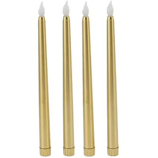plplaaoo LED Stabkerzen, 4er Set in Gold LED-Kerzen, Realistisches Flackern für Party, Bar, Festdeko, Elektrische Kerzen, LED Kerze, Ohne Flamme, Sicher für Kinder und Haustiere, 10.9 * 0.79 Zoll