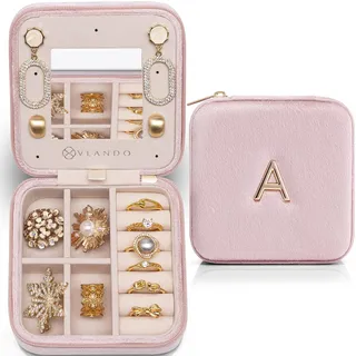 Vlando Reisegeschenke 2024, Reise-Schmucketui für Mädchen und Frauen, ein Initial-Schmucketui, Mini-Schmuck-Reise-Organizer, Reise-Essentials für Weihnachtsgeschenke für Freunde, Teenager, Mädchen –