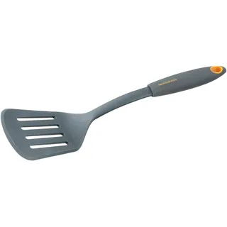 Fackelmann Pfannenwender 31 cm SOFT, Küchenhelfer mit Funktionsteil aus Kunststoff, Schlitzwender für beschichtete Töpfe und Pfannen (Farbe: Orange/Grau), Menge: 1 Stück