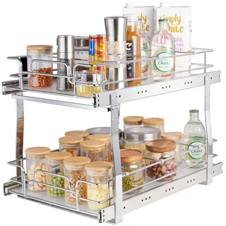Vevor ausziehbares Gewürzregal Doppelkorb Spülschrankregal Küchenschrank, Schiebeschublade Waschbecken Gewürzregal Schrank Organizer Unterschrankregal 385x569x483 mm (Installationsgröße)