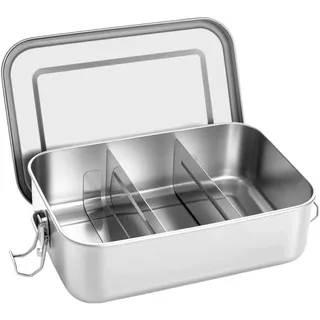 QOEOTUY Brotdose Edelstahl mit 2 Fächern:1400ML Auslaufsicherer Lunchbox mit Trennbaren Fächern BPA-freie Lunchbox aus medizinischem Edelstahl- Ökologische Metall-Bento Box für Erwachsene & Kinder