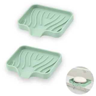YoHyien 2 Stück Silikon Seifenschale mit Ablauf, Seifenschale Dusche, Seifenhalter Badewanne, Seifenablage Waschbecken, Seifenschalen für Badezimmer, Küche und Zähler (Grün)