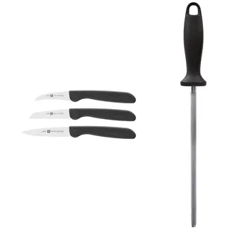 Zwilling 38115001 Gemüsemesser-Set, 3 tlg., Kunststoff, schwarz & Wetzstahl, Verchromt, Länge: 23 cm, Schwarzer Kunststoffgriff mit Aufhängöse