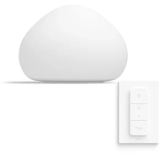 Philips Hue White Ambiance Wellner Tischleuchte weiß inkl. Dimmschalter, dimmbar, alle Weißschattierungen, steuerbar via App, kompatibel mit Amazon Alexa (Echo, Echo Dot)