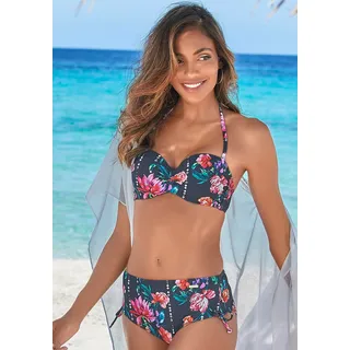 Bügel-Bandeau-Bikini-Top SUNSEEKER "Modern", Damen, Gr. 36, Cup A, blau (marine, bedruckt), Polyamid, bedruckt, floral, Bikini-Oberteile Bügel-Bandeau-Bikini-Top, mit Blumenprint