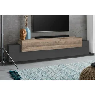 Dmora - TV-Schrank Teo, niedriges Wohnzimmer-Sideboard, Fernsehständer-Basis, 100% Made in Italy, 200 x 45 x 52 cm, Anthrazit und Ahorn,