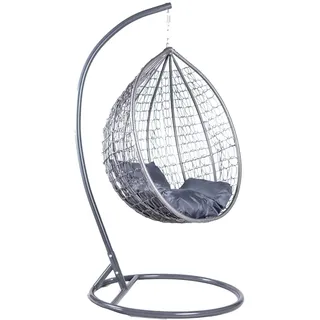 Bettso Polyrattan Hängesessel Relaxsessel Hängekorb mit Gestell Rattan Hängestuhl Sessel für Garten COBE Grau + Kissen Graphit - Grau