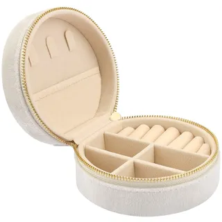 Casiwaft Kleines Reise Schmuckkästchen Samt, Kleine Schmuckkästchen Organizer für Mädchen Frauen, Mini Schmuck Organizer Aufbewahrung für Ringe Ohrringe Halskette Armbänder, Weiß